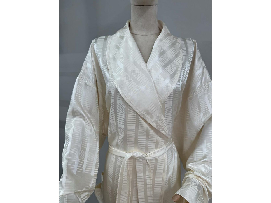 Халат унисекс Мелкая полоска кремовая шелковый / Silk Made in Germany