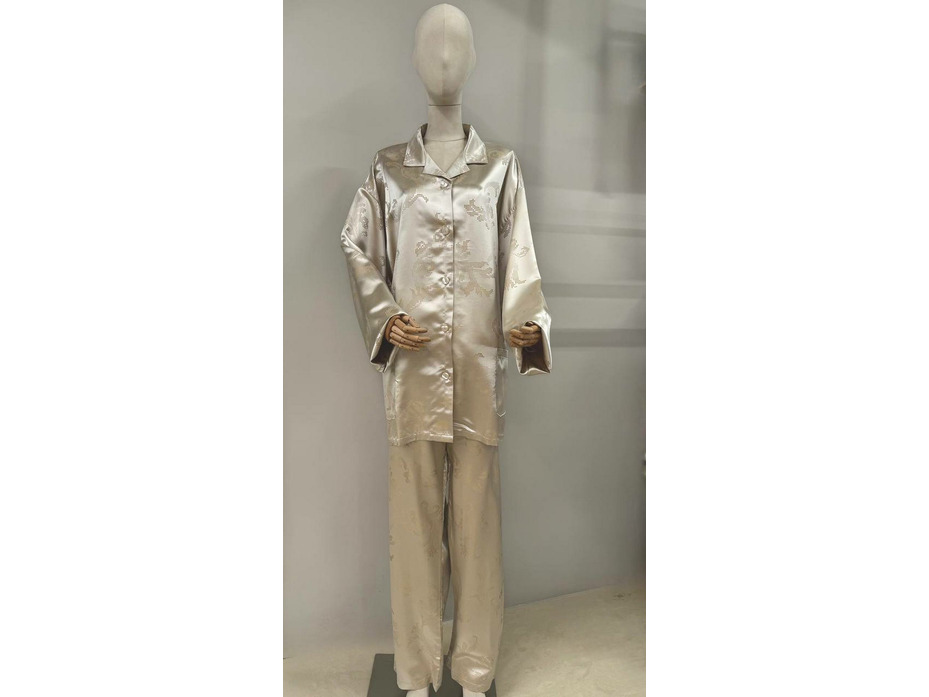 Пижама унисекс натуральный шелк, рубашка и брюки Точечная мозаика золотая / Silk Made in Germany