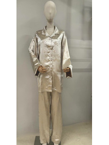 Пижама унисекс натуральный шелк, рубашка и брюки Точечная мозаика золотая / Silk Made in Germany