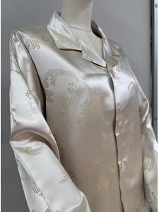 Пижама унисекс натуральный шелк, рубашка и брюки Точечная мозаика золотая / Silk Made in Germany