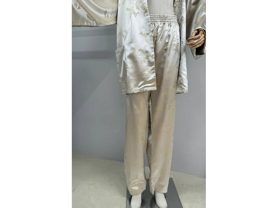 Пижама унисекс натуральный шелк, рубашка и брюки Точечная мозаика золотая / Silk Made in Germany