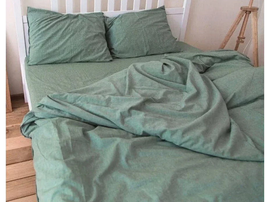 Простыня 143YD-3 Зеленый меланж уваренный хлопок 240*260 / Tia
