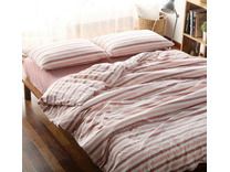 Простыня 143YD-70 Бордово-розовый широкая полоса уваренный хлопок 240*260 / Tia