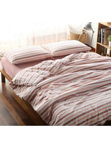 Простыня 143YD-70 Бордово-розовый широкая полоса уваренный хлопок 240*260 / Tia