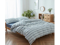 Простыня 143YD-73 Серо-синий широкая полоса уваренный хлопок 240*260 / Tia