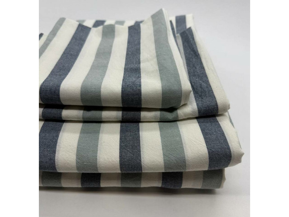 Простыня 143YD-73 Серо-синий широкая полоса уваренный хлопок 240*260 / Tia