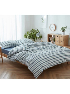 Наволочка 143YD-73 Серо-синий широкая полоса уваренный хлопок 50*70 / Tia