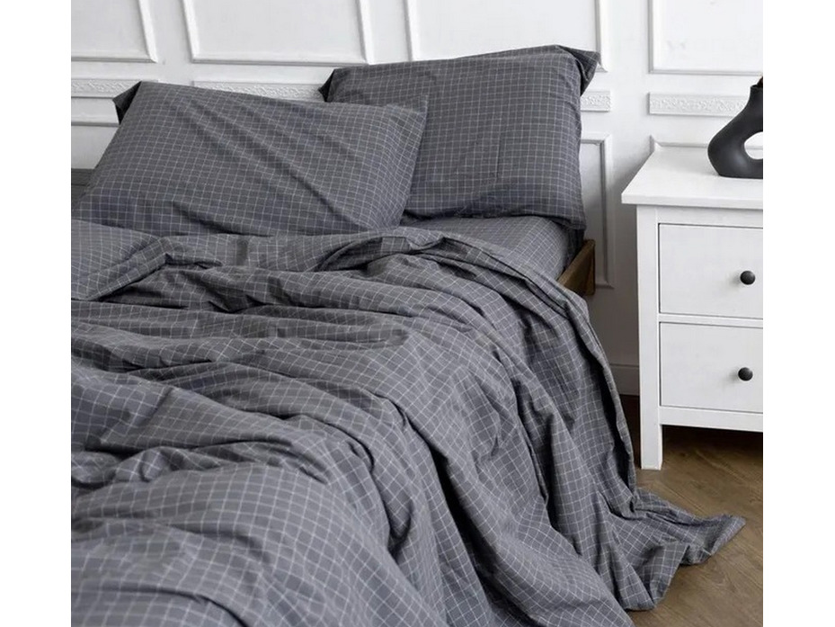 Пододеяльник 143YD-62 Графитовый тонкая клетка уваренный хлопок 175*215 / Tia