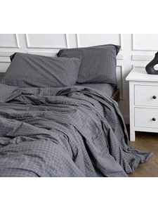 Простыня 143YD-62 Графитовый тонкая клетка уваренный хлопок 240*260 / Tia