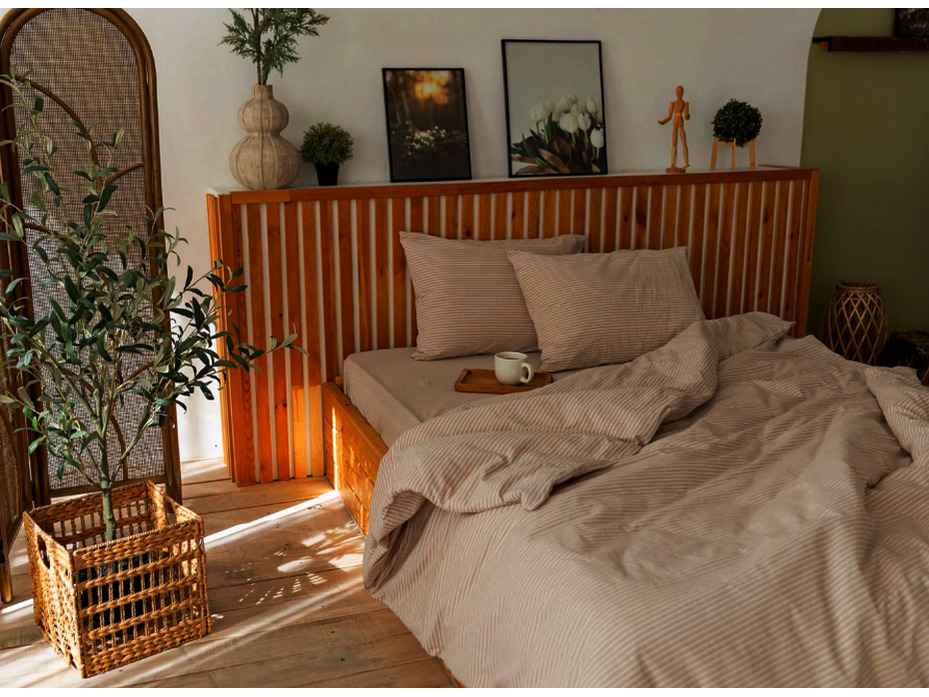 Наволочка 143YD-47 Бежевый полоса уваренный хлопок 70*70 / Tia