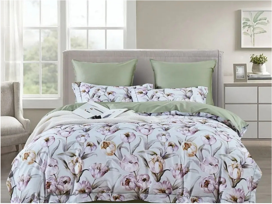 Постельное белье 2364-4s сатин премиум 1,5 сп / Asabella