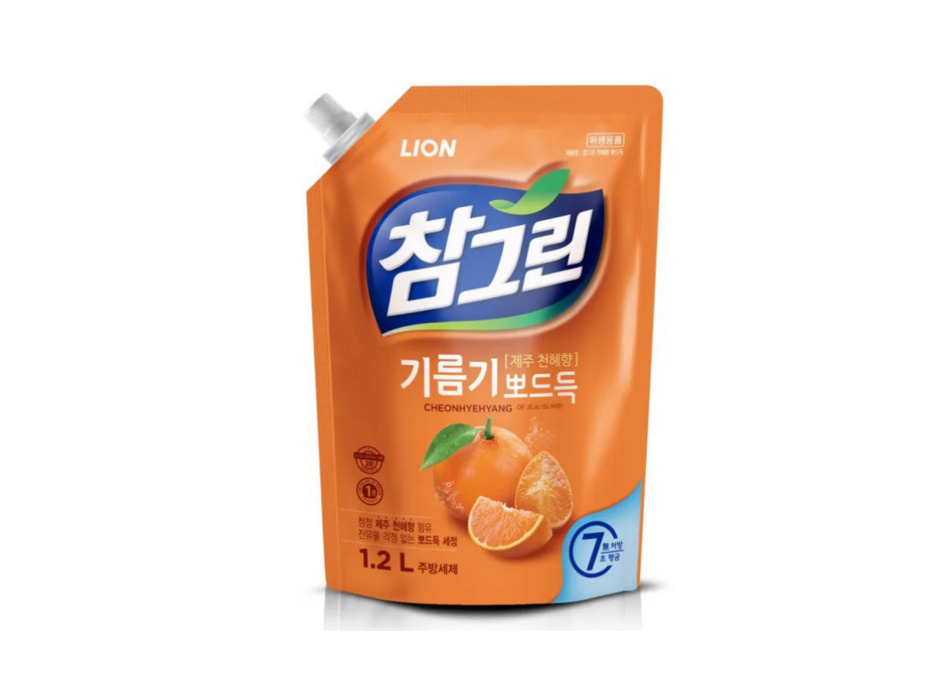 Средство для мытья посуды, овощей и фруктов Chamgreen Свежий Мандарин мягкая упаковка 1200 мл / lion