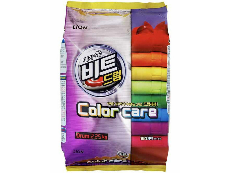 Концентрированный стиральный порошок автомат Beat Drum Color Care для цветного белья мягкая упаковка 2,25 кг / Lion