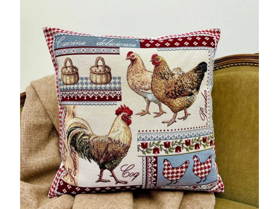 Наволочка декоративная 2100643 Петушки и курочки гобелен 45*45 / Le Gobelin