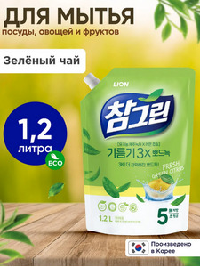 Средство для мытья посуды, овощей и фруктов Chamgreen Зеленый чай флакон-дозатор 965 мл / Lion