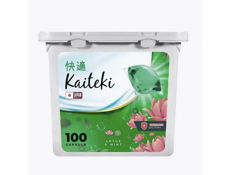Капсулы для стирки 3 в 1 Antibacterial Мята и лотос, 100 шт / Kaiteki Капсулы для стирки 3 в 1 Antibacterial Мята и лотос, 100 шт / Kaiteki