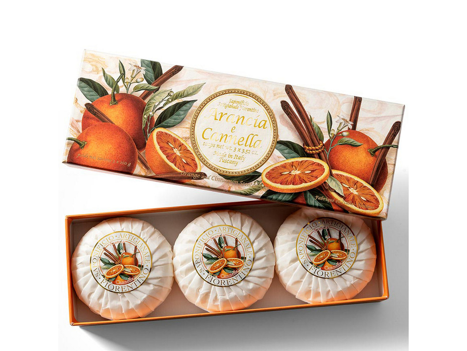 Мыло Orange and cinnamon с ароматом апельсина и корицы, 100 гр (3 шт) / Saponificio Artigianale Fiorentino Мыло Orange and cinnamon с ароматом апельсина и корицы, 100 гр (3 шт) / Saponificio Artigianale Fiorentino