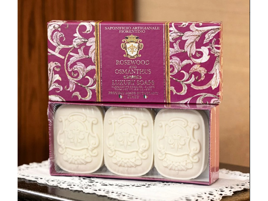 Мыло Rosewood and osmanthus с ароматом розового дерева и османтуса , 125 гр (3 шт) / Saponificio Artigianale Fiorentino Мыло Rosewood and osmanthus с ароматом розового дерева и османтуса , 125 гр (3 шт) / Saponificio Artigianale Fiorentino