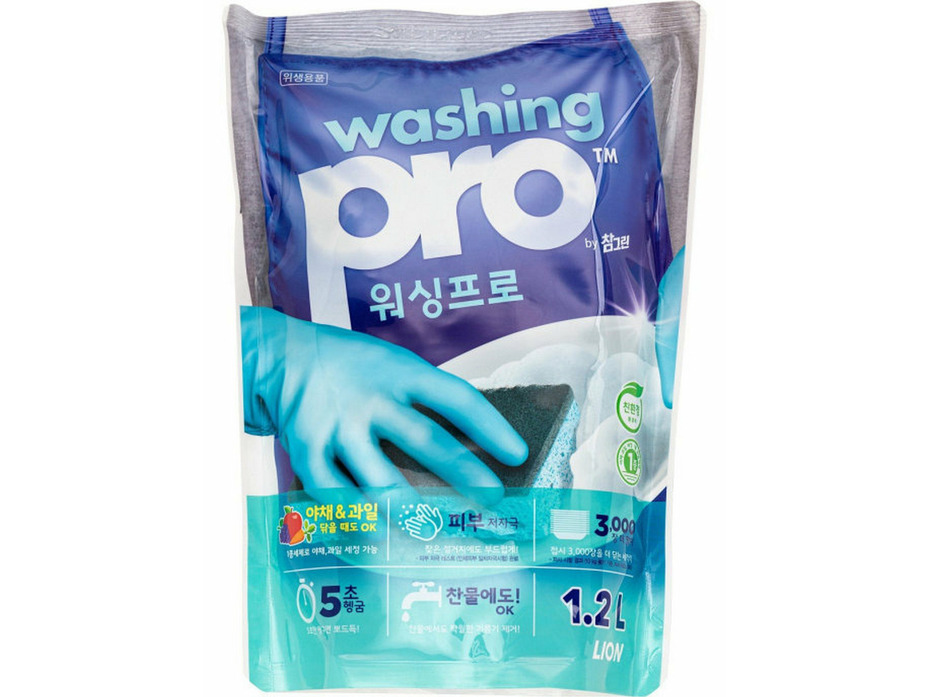 Средство для мытья посуды Washing Pro мягкая упаковка 1200 мл / Lion