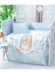 Набор в кроватку Бортики и постельное белье Bear ранфорс для новорожденных / Arya